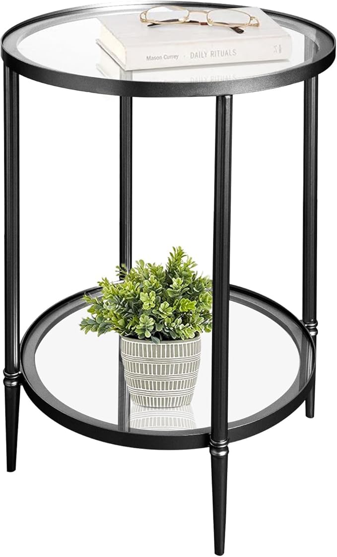 2 Tier Round Side Table, Modern Metal Clear Coffee Table，Small Accent Table by GIFTTROVE