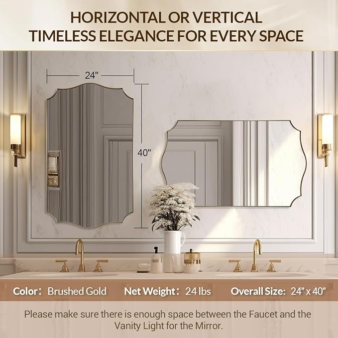 Gold Bathroom Mirror, Curved Mirror in Anti-Rust SUS304, Thin Metal Framed - Image 2