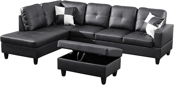 L Shaped Couch Faux Leather Sectional Couch Upholstered 3 Pieces Sofas - Image 3
