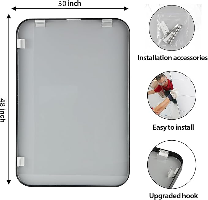 48x30 Inch Black Wall Mirror for Bathroom, Brushed Metal Framed Mirror - Image 6