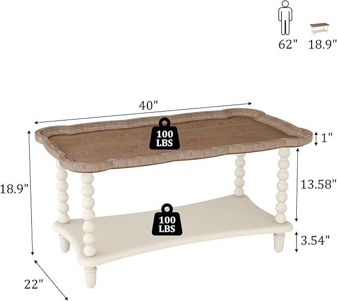 Function Home Farmhouse Coffee Table, Rustic White French Country Center Table - Image 3