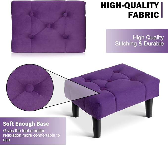 HOUCHICS Small Footstool Ottoman, Velvet Wooden Foot Stool Ottoman - Image 6
