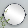 Round Pivot Bathroom Mirror Black Circle Metal Framed Tilting Vanity Mirrors by TEHOME