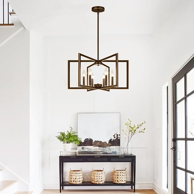 25" Modern Brown Chandelier for Dining Room, Geometric Brown Dining Room Light - Image 8