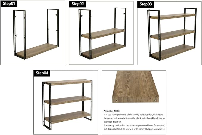 3 Tier Bookshelf Rustic Industrial Bookcase - Image 7