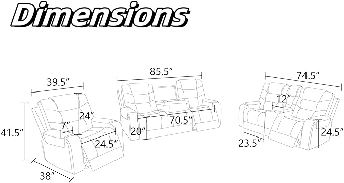 Leather Recliner Sofa Couch, 3-Seater Home Theater Seating Reclining Sofa - Image 2