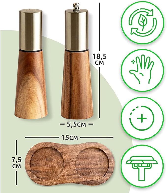 Gold Salt Shaker and Pepper Grinder Set, Stainless Steel Manual Salt Shaker and - Image 3
