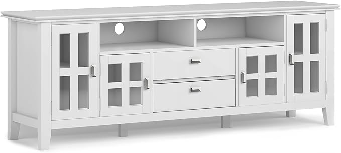 SIMPLIHOME Artisan SOLID WOOD 72 Inch Wide Contemporary TV Media Stand in White by SimpliHome