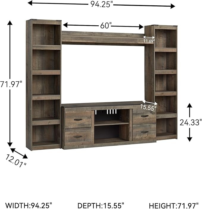 Signature Design by Ashley Trinell Rustic 4-Piece Entertainment Center - Image 7