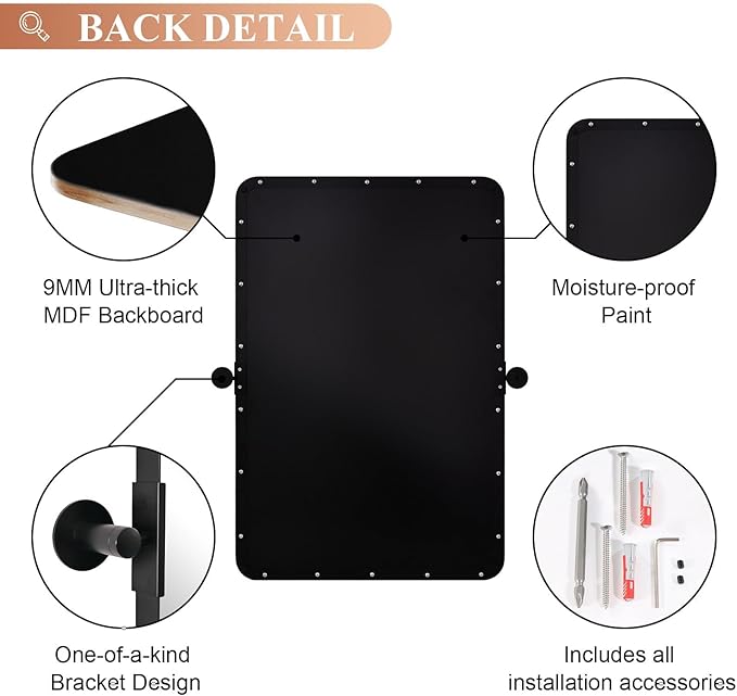 MOON MIRROR Matte Black Rounded Rectangle Pivot Mirror - Image 5