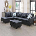 Black White L-Shaped 3-Piece Faux Leather Sofa by Unknown