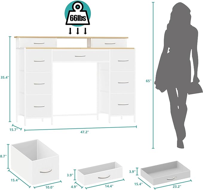 Dresser for Bedroom with 9 Drawers & 2 Open Shelves, Fabric Storage Dresser - Image 2