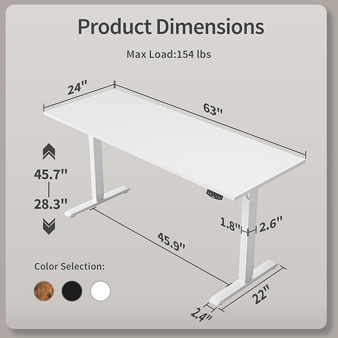 Agilestic Electric Standing Desk, Large 63 x 24 Inches Height Adjustable Desk - Image 3