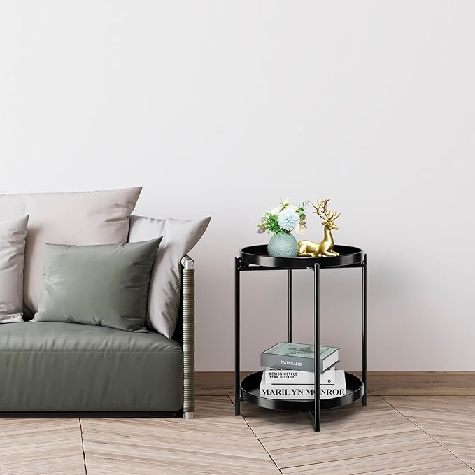 danpinera 2-Tier Round Side Table, Metal End Table - Image 7