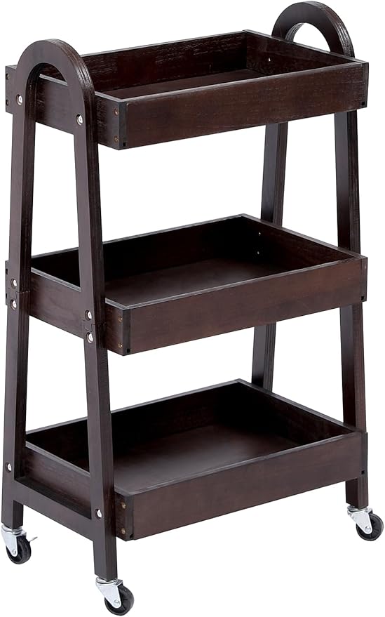 3 Tier Rolling Craft Cart Slim Rolling Storage Cart Wooden Cart on Wheels - Image 7