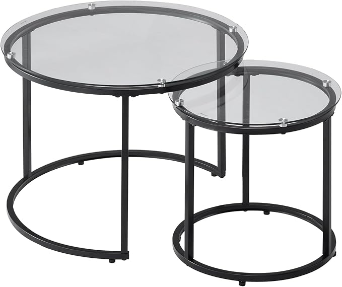 VEVOR Nesting Tables, Glass Coffee Table Set of 2, 23.6 inch Round Coffee Table - Image 11
