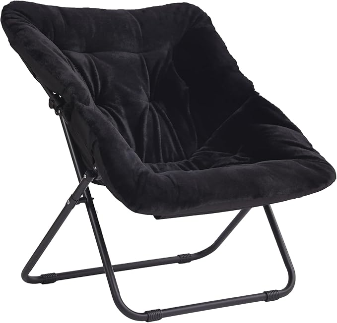 Saucer Chair, Comfy Bedroom Chairs, Oversized Folding Faux Fur Chair, Foldable - Image 3