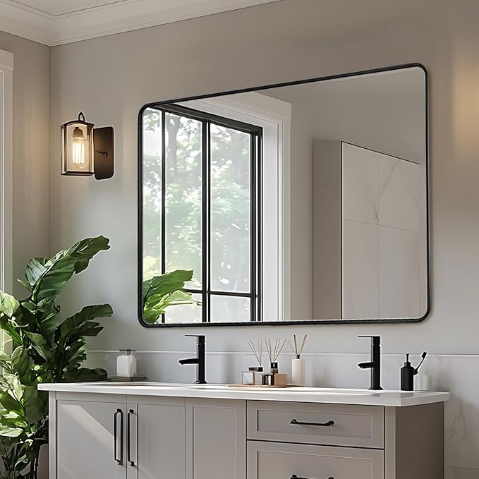 ANDY STAR 48X36 Inch Black Bathroom Mirror, Matte Black Vanity Mirrors - Image 7