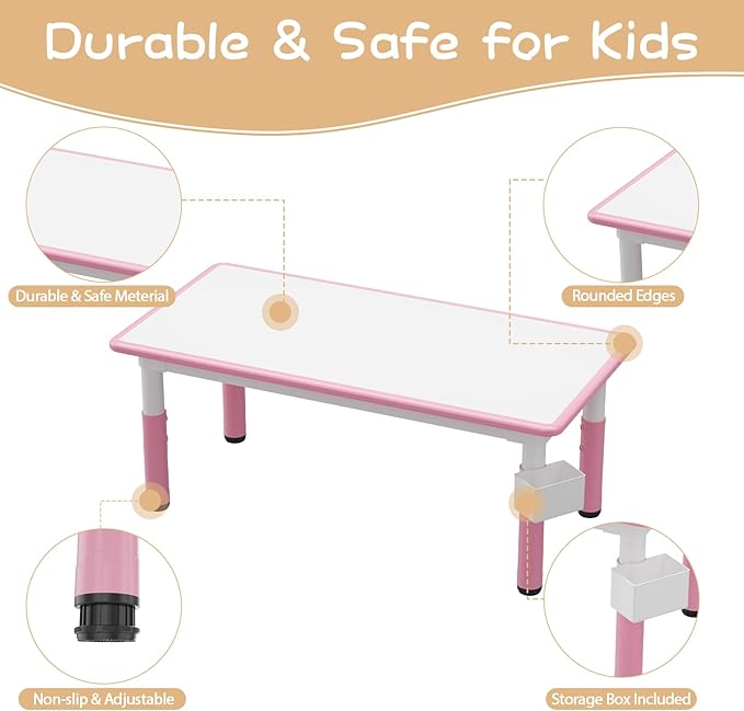 GarveeHome Kids Table and 6 Chairs Set, Height Adjustable Toddler Table and - Image 7