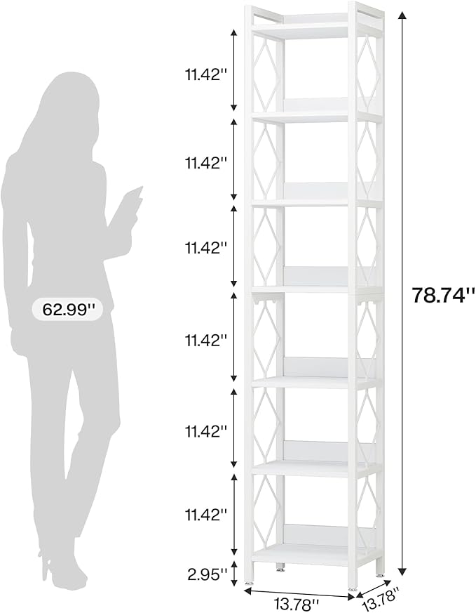 Tribesigns 78.7 Inch Extra Tall Narrow Bookshelf, 7 Tier Skinny Bookcase - Image 2