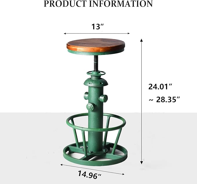 Topower Antique Industrial Round Bottom Adjustable Height Cafe Coffee Retro - Image 3
