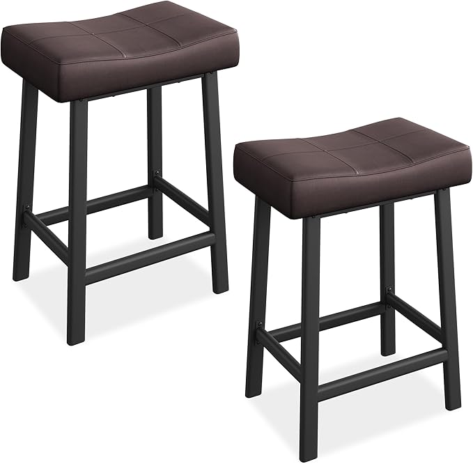 GarveeHome Counter Height Bar Stools Set of 2, 24 Inch Brown Barstools by GarveeHome
