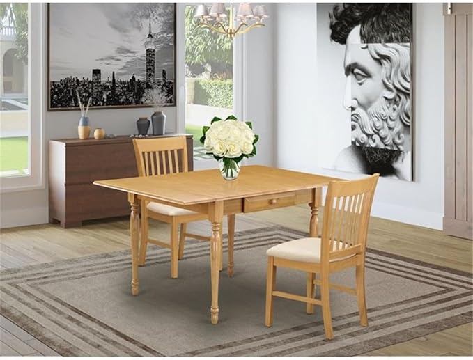 East West Furniture MZNO3-OAK-C 3 Piece Dining Table Set - Image 2