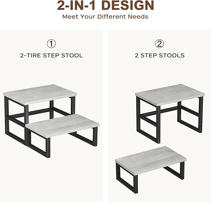 Homeiju 3 in 1 Step Stools for Adults Kids Toddler, Heavy Duty Wooden Step Stool - Image 7