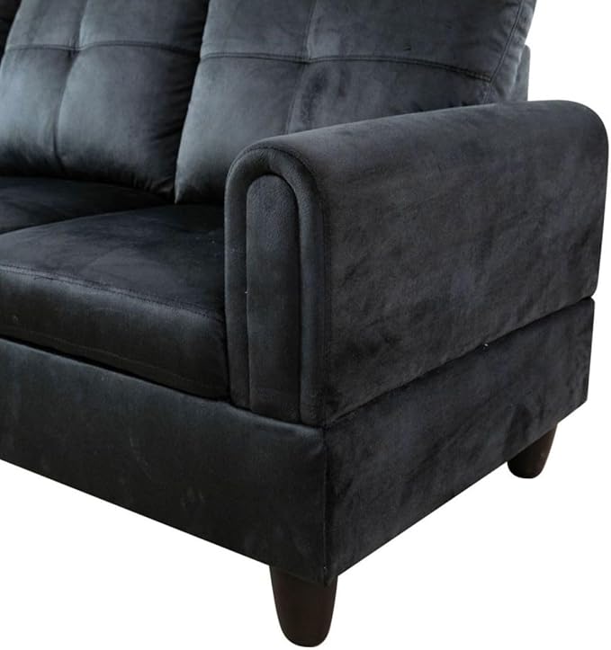 Black L-Shaped 3-Piece Flannel Sofa - Image 4