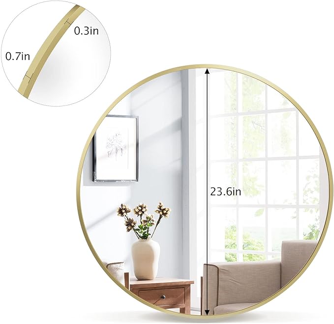 Round Mirror 23.6" Gold Wall Mounted Circle Mirrors Vanity Mirror - Image 6