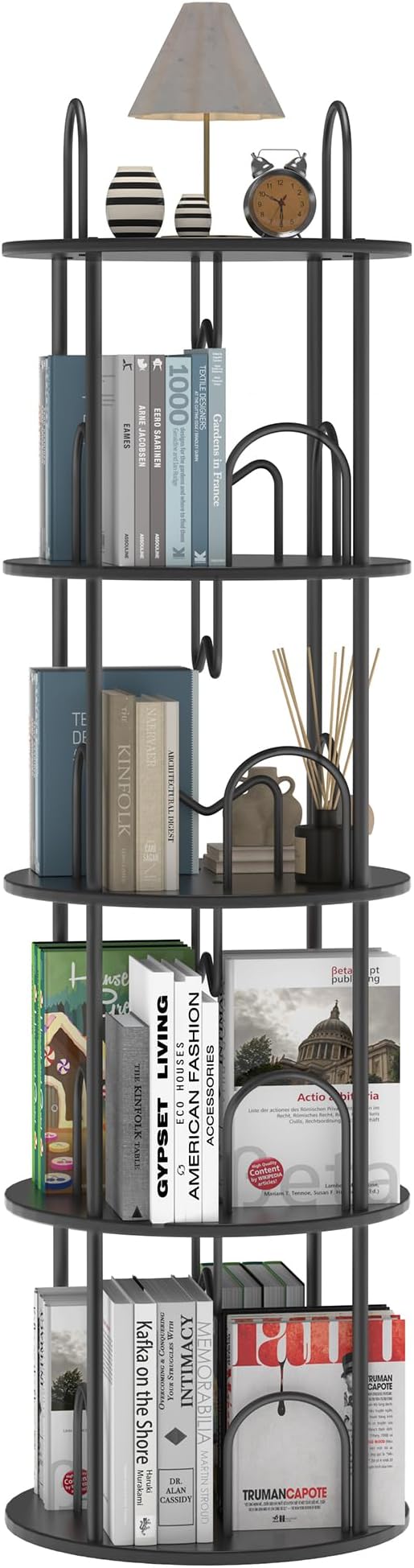 4 Tier Rotating Bookshelf, 360° Spinning Bookshelf Tower, Round Narrow Space by Merkisa
