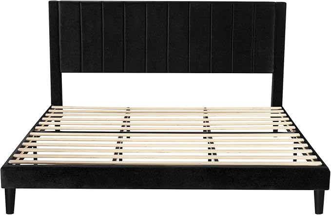 SHA CERLIN King Bed Frame/Velvet Upholstered Platform Bed Frame - Image 8
