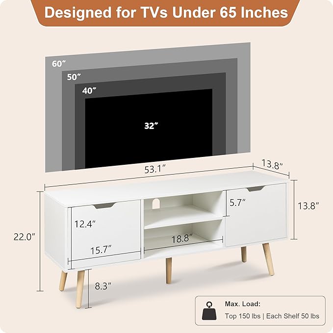 ALINE FURNITURE White TV Stand for 50 55 60 inch TVs - Image 2