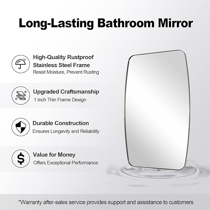 ANDY STAR Brushed Nickel Mirror, 28x36 Inch Stainless Steel Metal Frame Oblong - Image 7