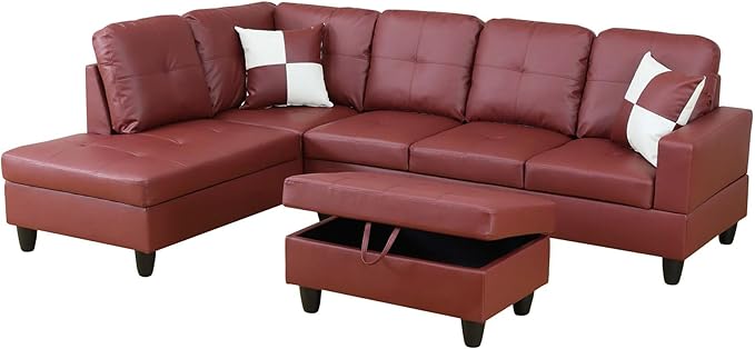 L Shaped Couch Faux Leather Sectional Couch Upholstered 3 Pieces Sofas - Image 3