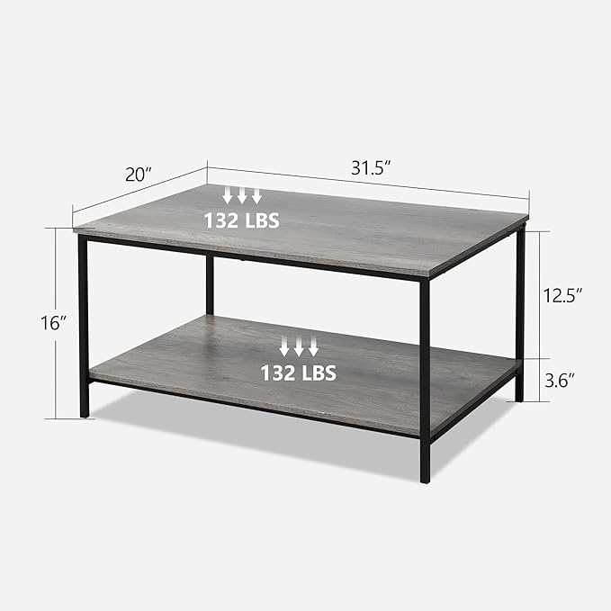 SENIG 2-Tier Coffee Table with Storage Shelf - Image 3