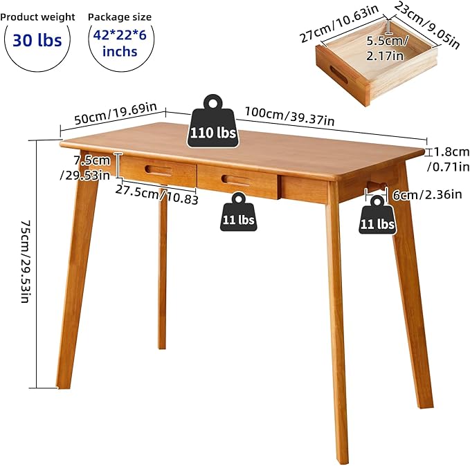 Wood Writing Desk with Drawer and Hanging Rod, Small Computer Desk Table - Image 3