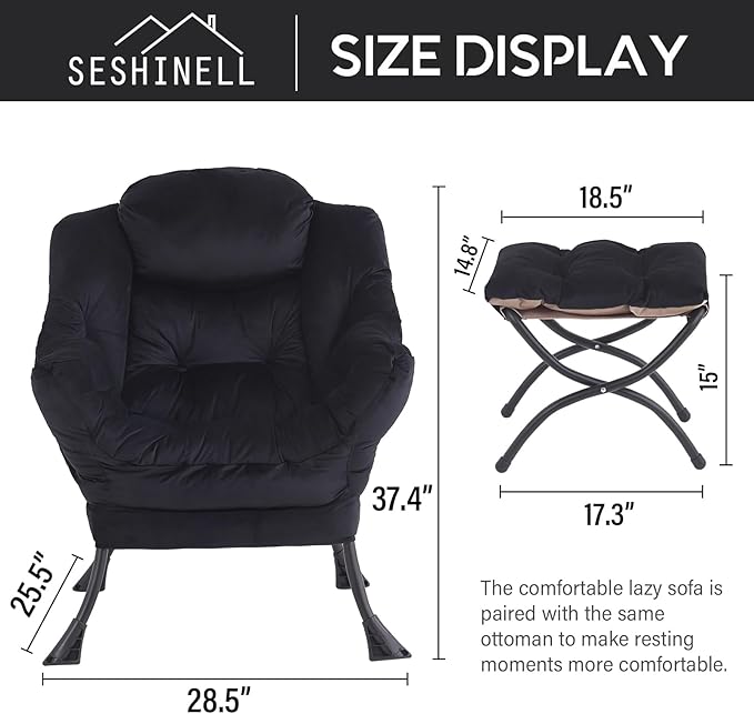 Lazy Chair with Ottoman, Modern Accent Chair Contemporary Lounge Leisure Sofa - Image 2