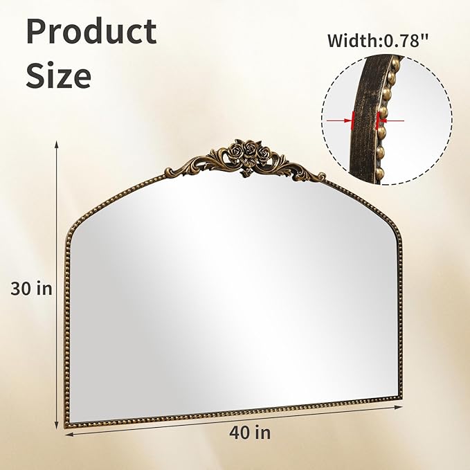 AIXI HOME Black Arched Mirror, Baroque Wall Mounted Mirror - Image 3