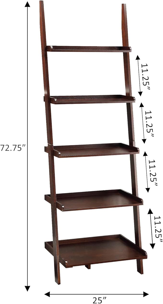 Convenience Concepts 5 shelves, American Heritage Bookshelf Ladder, 72.75" x 25" - Image 7