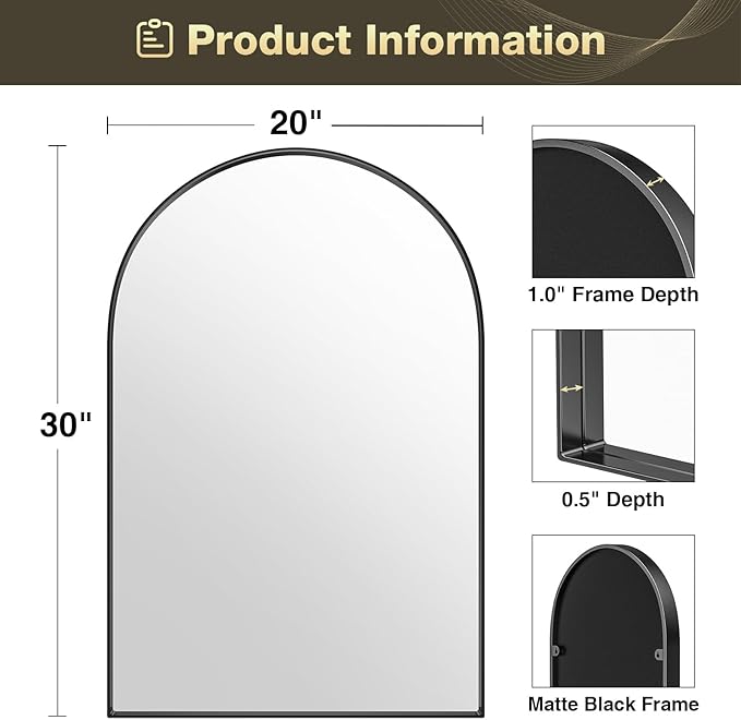 Brightify Arched Mirror, Arched Wall Mirror, 20 x 30 Inch Black Arch Mirror - Image 7