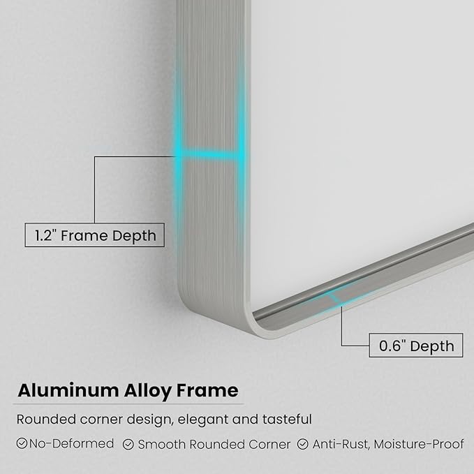 Brushed Nickel Bathroom Mirror 48x30 Inch, Brushed Silver Metal Frame Mirror - Image 5