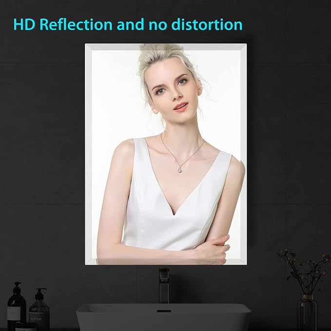 Beveled Edge Mirror 20x28 Inch Frameless Rectangle Bathroom Wall Mirror - Image 4