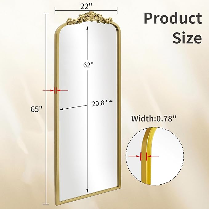 AIXI HOME Arched Gold Antique Full Length Mirror, Baroque Inspired Home Decor - Image 3