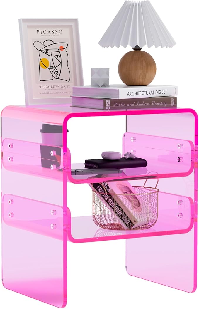 Clear Acrylic 3-Tier End Table/Nightstand – Sleek Bedside Storage - Image 8