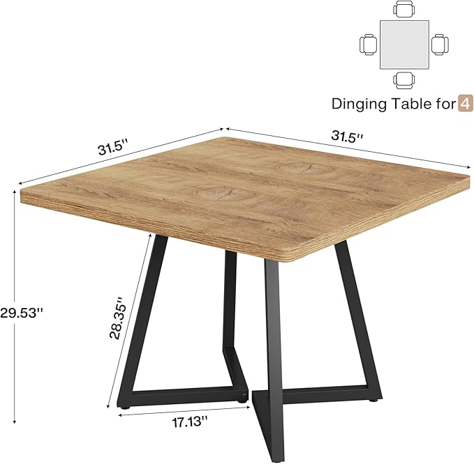 Tribesigns Square Dining Table for 2, 31.5" Modern Dinner Table - Image 2