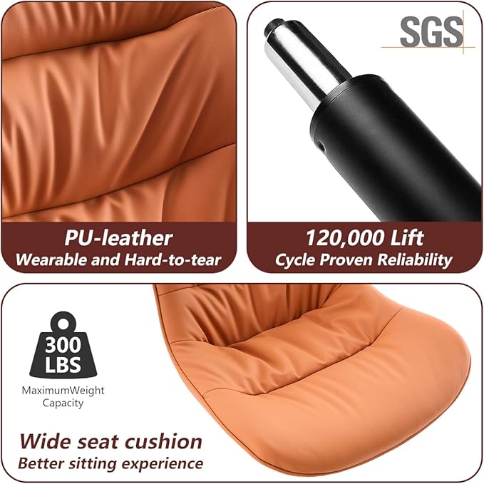 Kidol & Shellder Bar Stools Set of 2 Adjustable Swivel Orange, PU Leather - Image 3