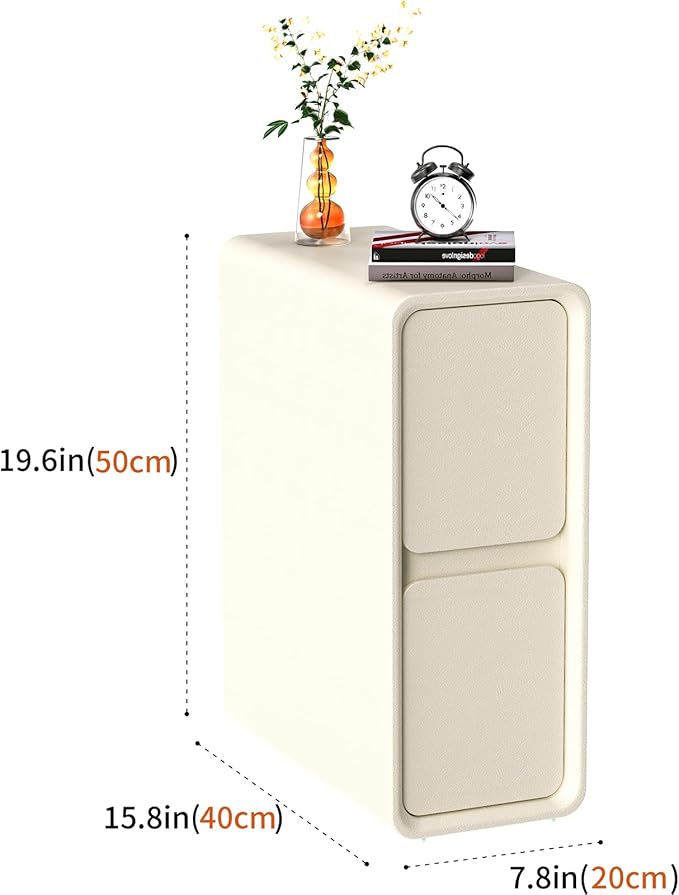 VICITON Modern Narrow Faux Leather Nightstand, Solid Wood Drawer, Storage - Image 2