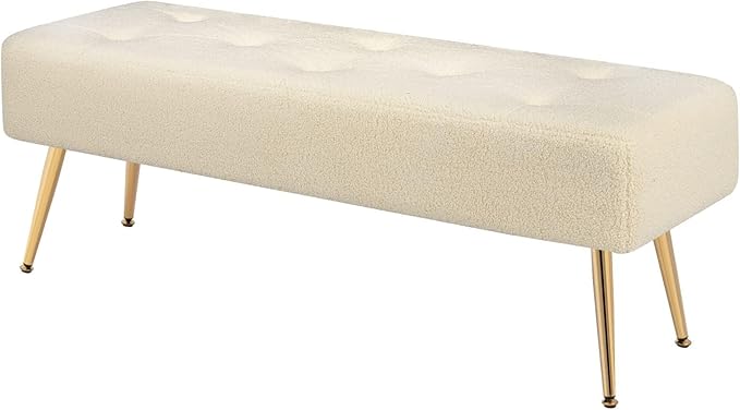 Furniliving 44 Inch Modern Ottoman Bench, Upholstered Faux Fur Fabric Entryway by FurnilivingFurnitureforHome