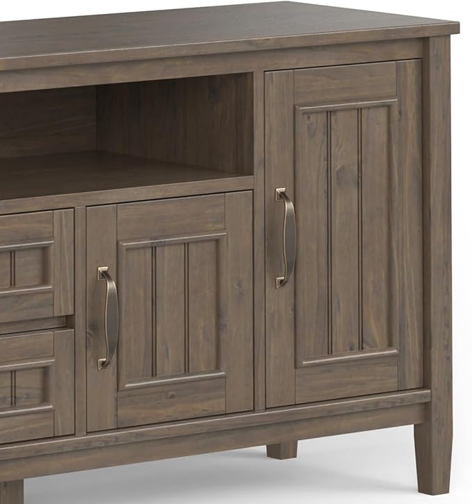 SIMPLIHOME Lev SOLID WOOD 72 Inch Wide Contemporary TV Media Stand in Smoky - Image 12